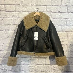 Zara Black and Beige Shearling Jacket